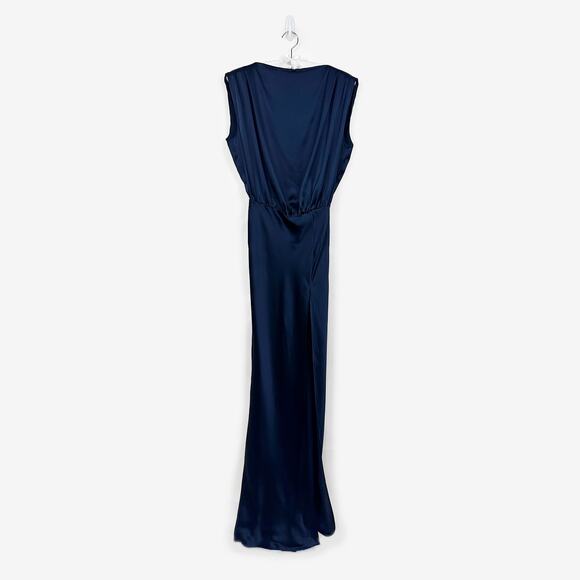 Amanda Uprichard Fabianna Gown Size S Navy Blue Ink Silk Maxi Dress Glam Formal - Picture 1 of 4